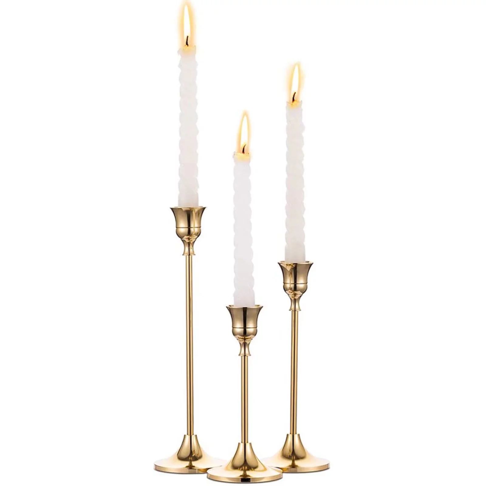 Sziqiqi Gold Candlestick Holder Brass Taper Candle Holders Set of 3 - Walmart.com | Walmart (US)