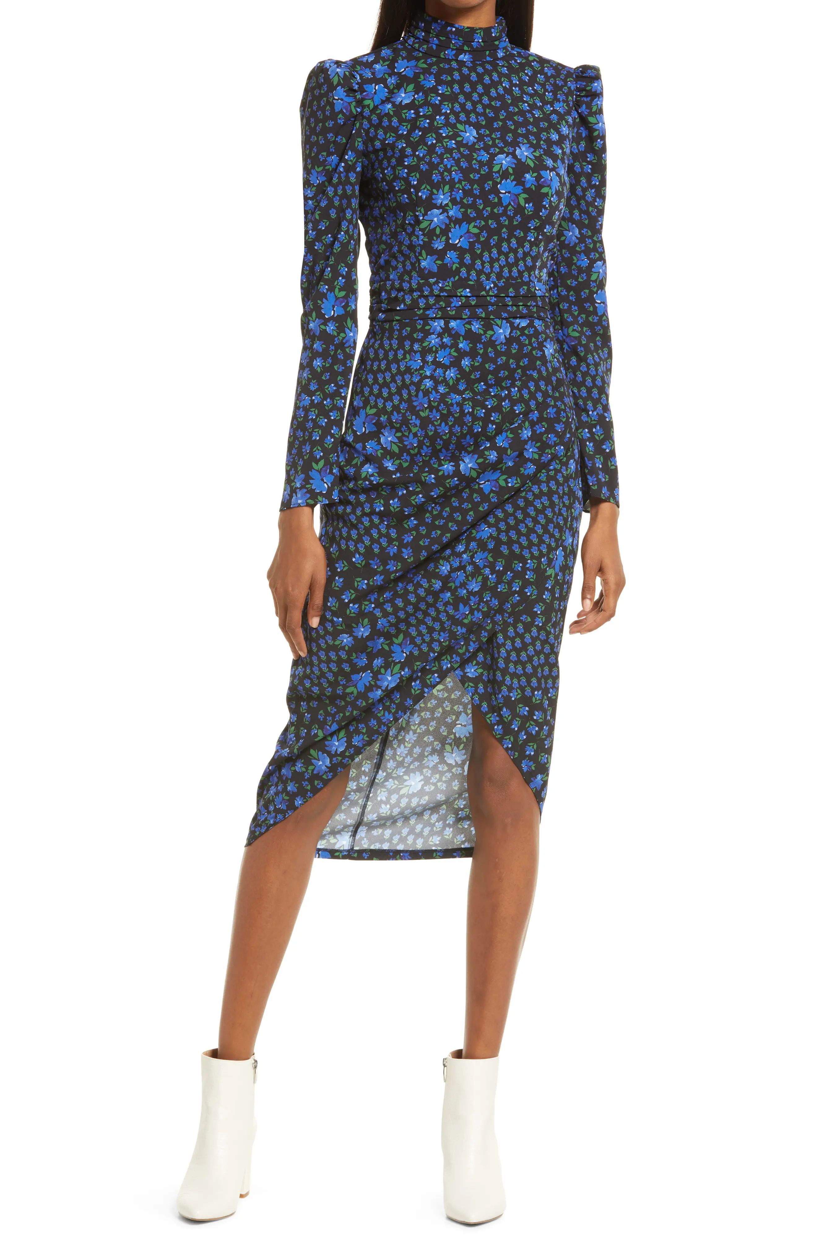 Saylor Aphrodite Long Sleeve Puff Shoulder Dress in Multi at Nordstrom, Size Large | Nordstrom