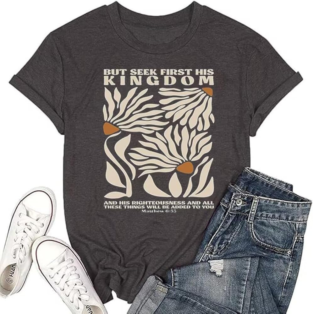 Women's Christian Bible Verse T Shirts Vintage Boho Wildflowers Graphic Short Sleeve Crewneck Flo... | Amazon (US)