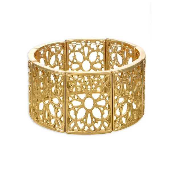 Time and Tru Women's Floral Openwork Gold Tone Stretch Bracelet | Walmart (US)