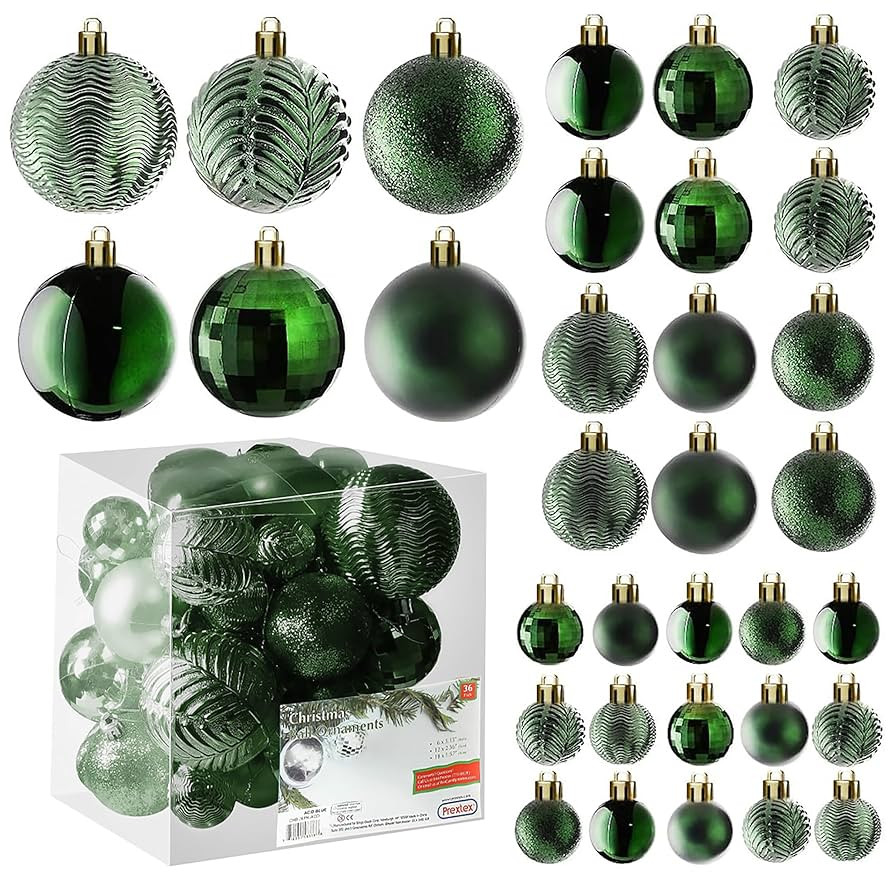 Prextex Christmas Tree Ornaments - Emerald Green Christmas Ball Ornaments Set for Christmas, Holi... | Amazon (US)
