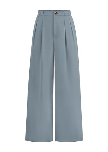 KIRUNDO Wide Leg Dress Pants for Women High Waisted Office Work Trousers Business Casual Slacks Button Flowy Palazzo Pant(Dusty Blue, Medium) | Amazon (US)