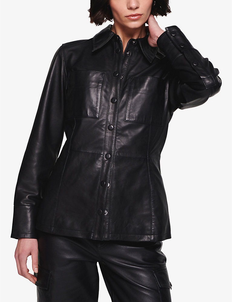Huda slim-fit pointed-collar leather shirt | Selfridges