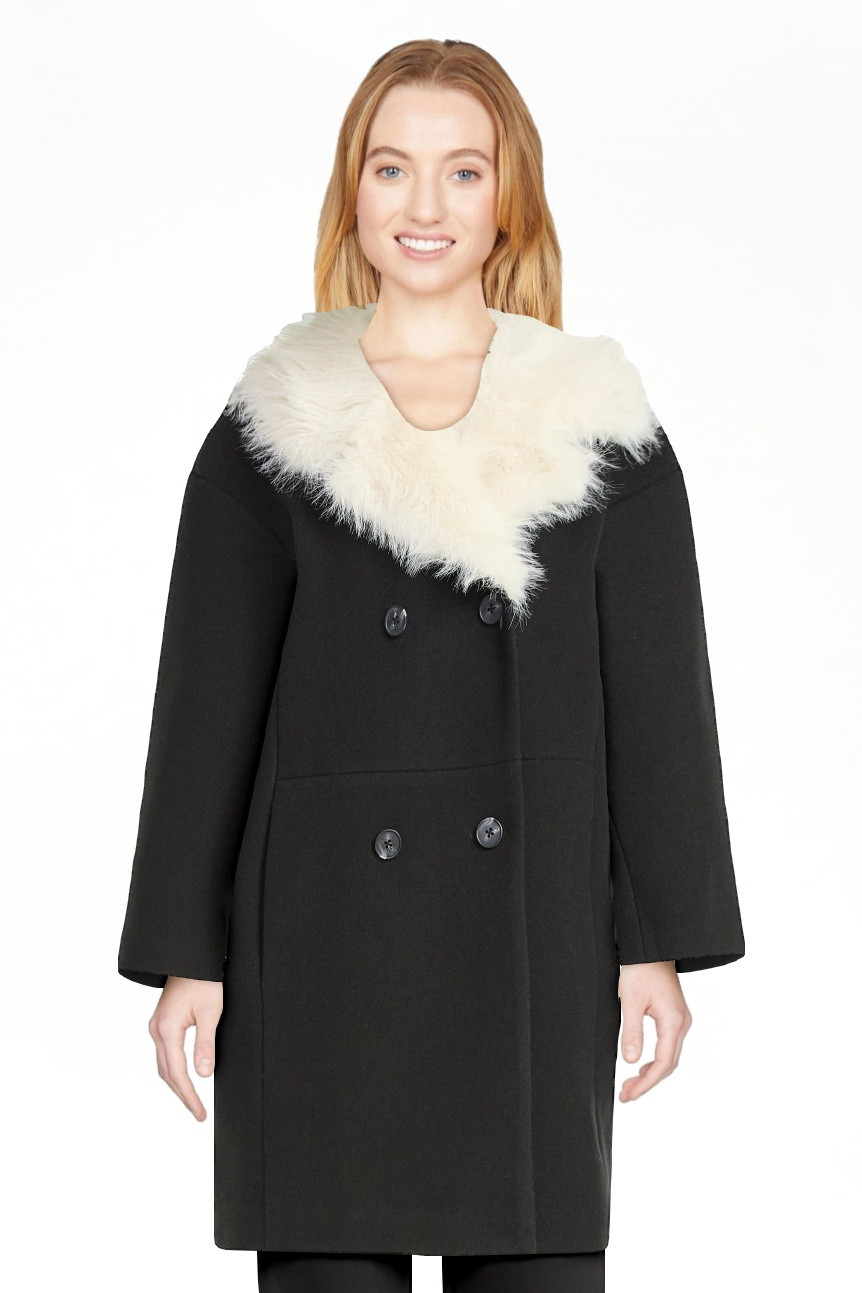 Scoop Women's and Women's Plus Oversized Faux Fur Collar Coat, Heavyweight, Sizes XS-4X | Walmart (US)