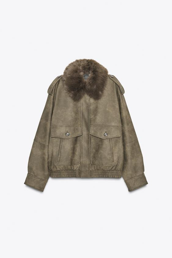 REMOVABLE COLLAR FAUX SUEDE JACKET | Zara UK
