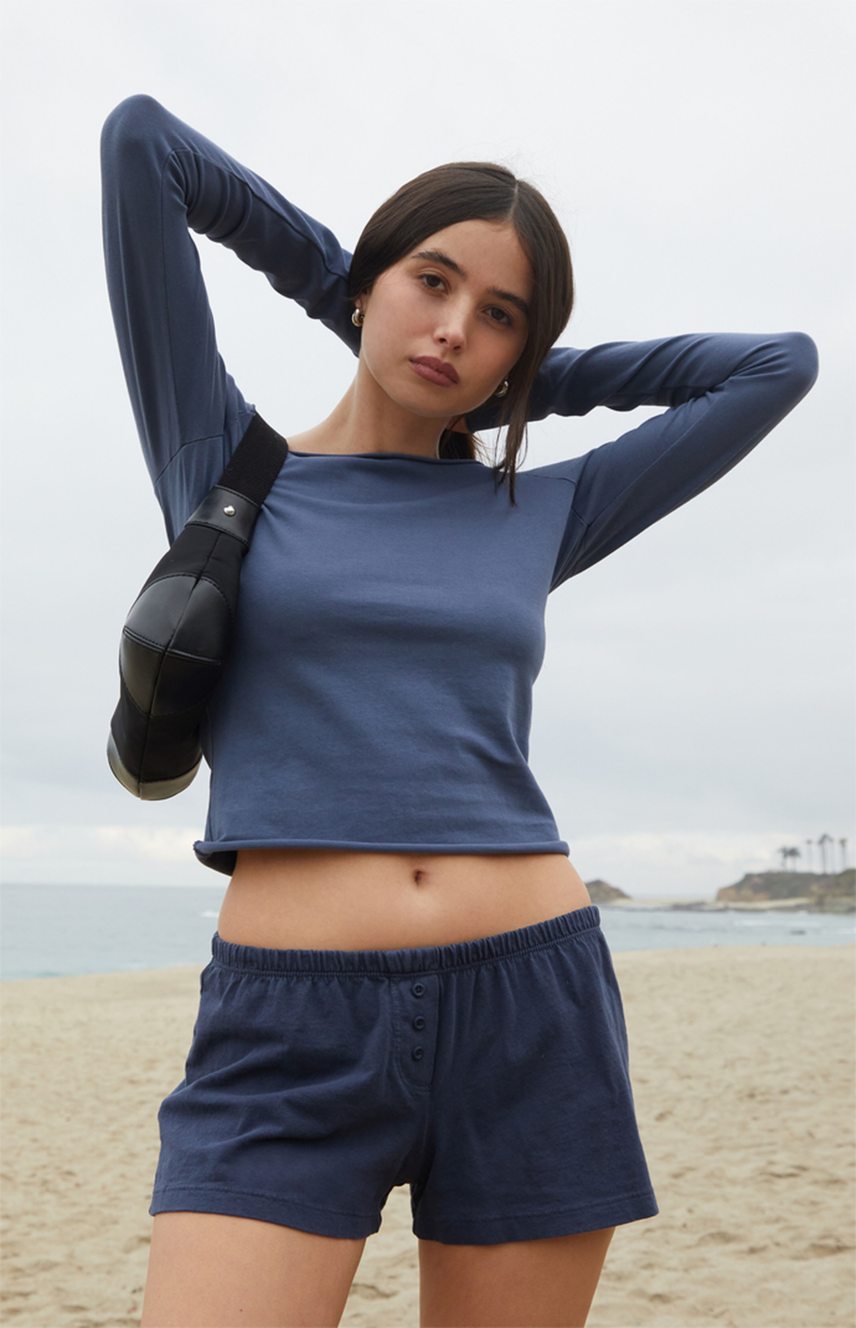 John Galt Navy Bonnie Long Sleeve Off-The-Shoulder Top | PacSun