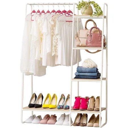 IRIS USA Clothing Rack Clothes Rack with 3 Wood Shelves Freestanding Clothing Rack Easy to Assemble  | Walmart (US)