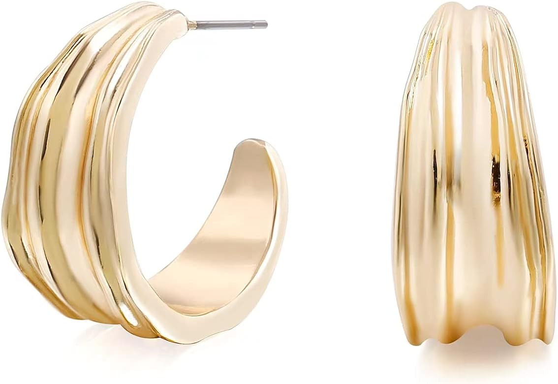 Thick Gold Chunky Hoops Earrings For Women Hypoallergenic Lightweight Open Hoop Earrings | Amazon (US)