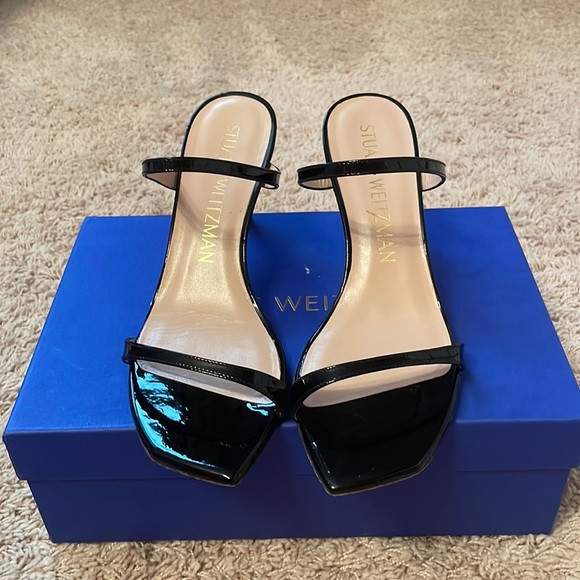 Stuart Weitzman Aleena 75 mm black patent sandal size 9 | Poshmark