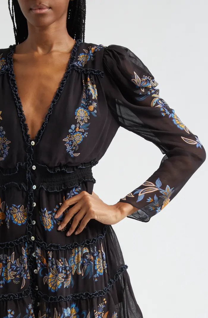 Garden Stitched Long Sleeve Button Front Minidress | Nordstrom