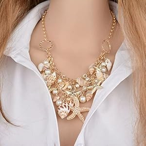 Halawly Shell Necklace Choker Mermaid Tail Necklace - Fashion Sea Shell Starfish Faux Pearl Colla... | Amazon (US)