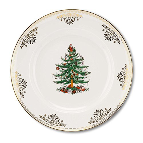 Spode Christmas Tree Gold Dinner Plate, 10 Inch - Celebratory Holiday Serveware, Classic Holiday Plate with Nostalgic, Festive Design - Fine Porcelain, Warm Oven & Dishwasher Safe | Amazon (US)