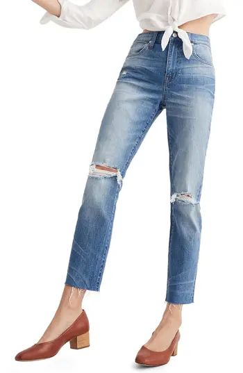 Women's Madewell Ripped High Waist Slim Boyfriend Jeans, Size 27 - Blue | Nordstrom