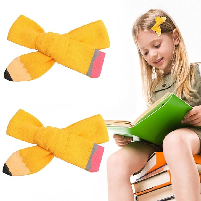 Back To School Pencil Hair Bows for Girls Yellow Pencil Grosgrain Ribbon Bows Hair Clips for Styl... | Amazon (US)