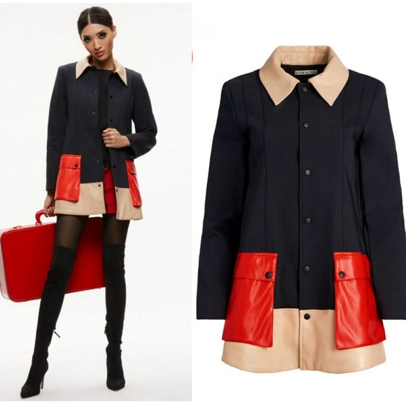 Alice + Olivia Shonta colorblock pocket jacket coat navy blue, red Size L | Poshmark
