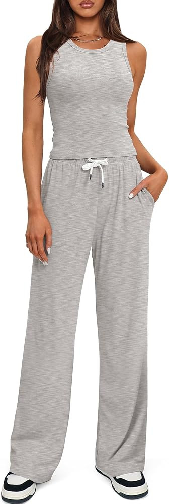 Darong Women's 2 Piece Outfits Lounge Sets Sleeveless Tank Tops and Wide Leg Pants Sets Tracksuit... | Amazon (US)