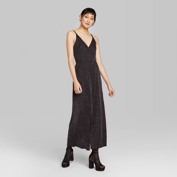 Women's Sleeveless V-Neck Sparkle Wrap Jumpsuit - Wild Fable™ Black | Target