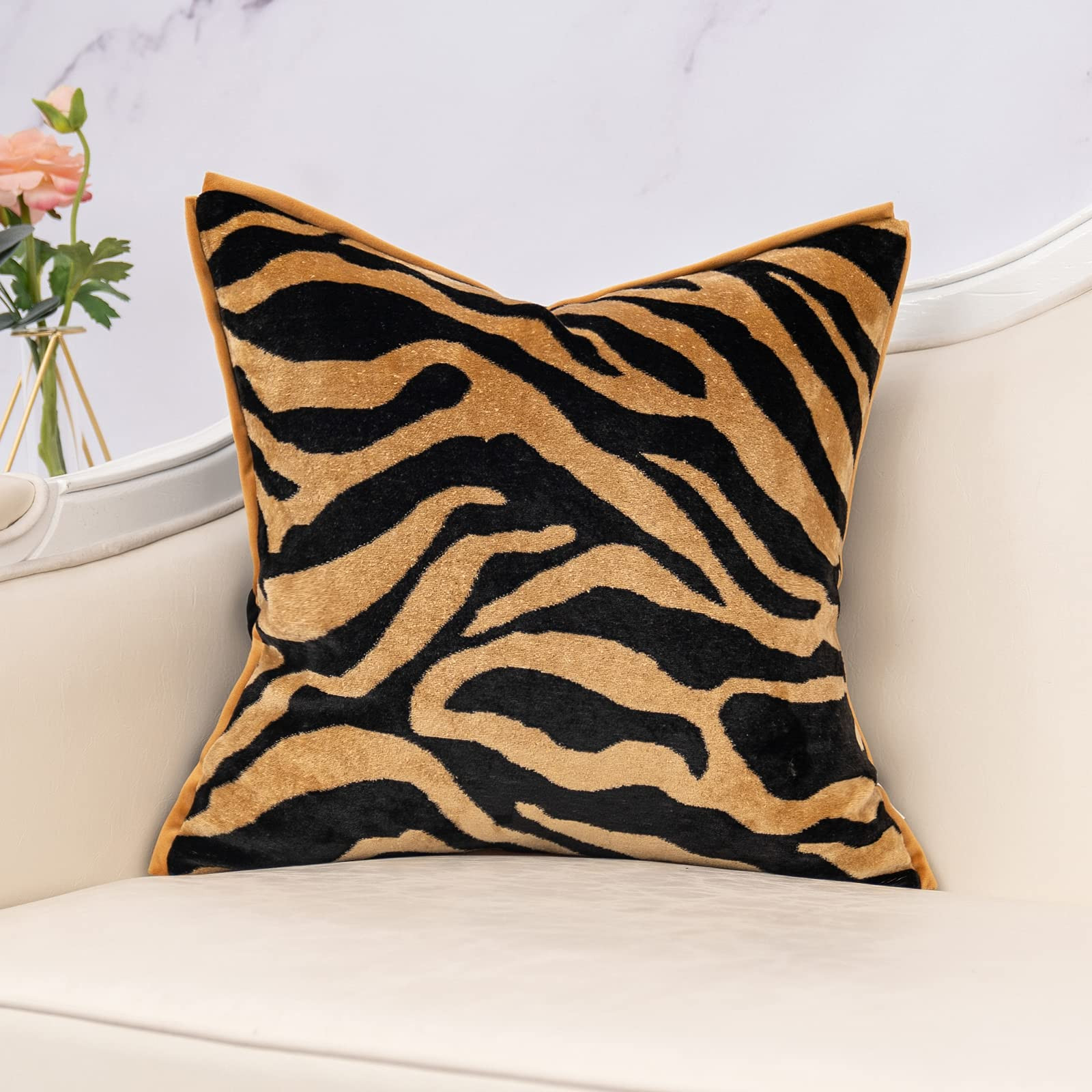 Yangest Black and Gold Square Pillow Cover Cut Velvet Zebra Print Cushion Cover Luxury Modern Pil... | Amazon (US)