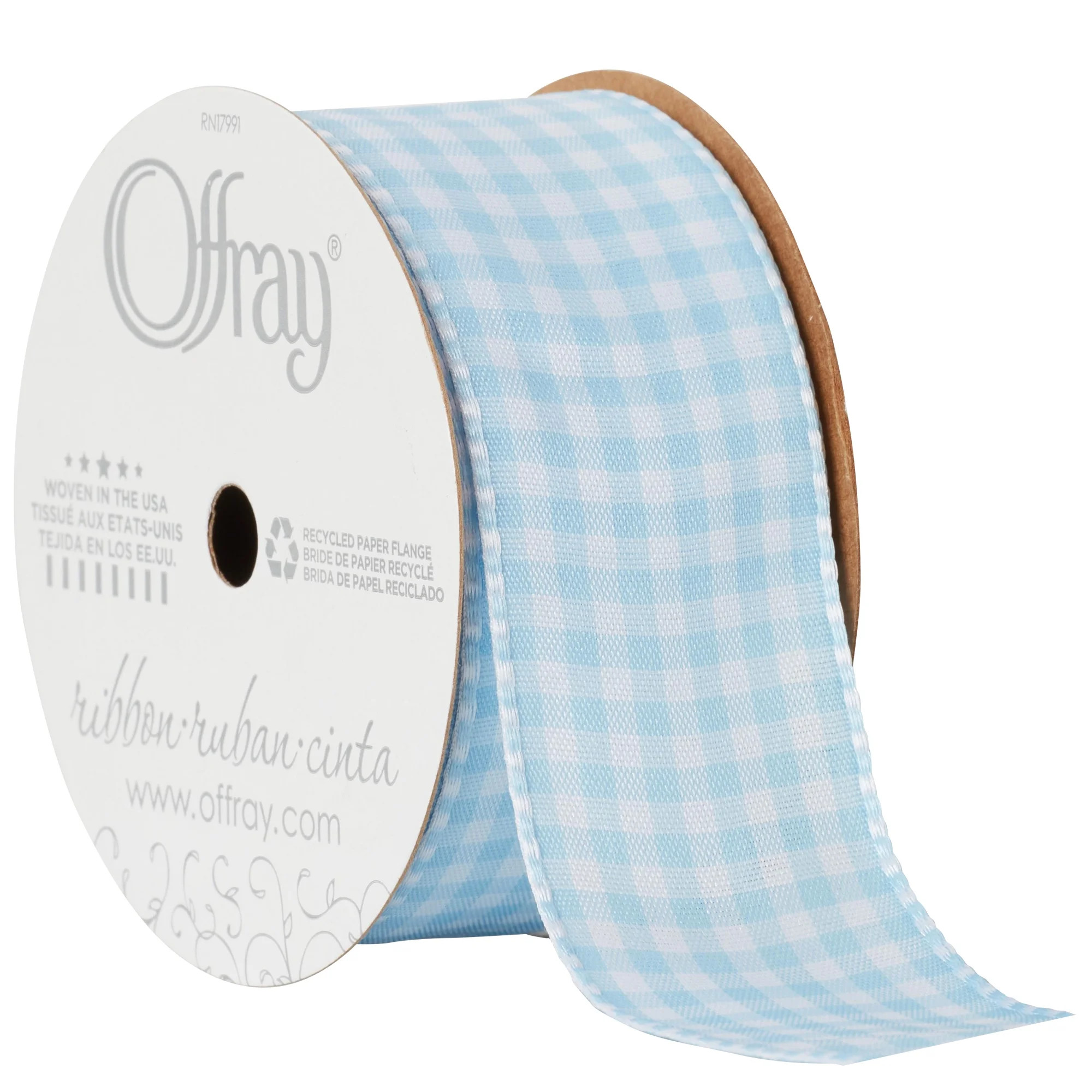 Offray Ribbon, Powder Blue 1 1/2 inch Gingham Check Woven Ribbon, 9 feet | Walmart (US)