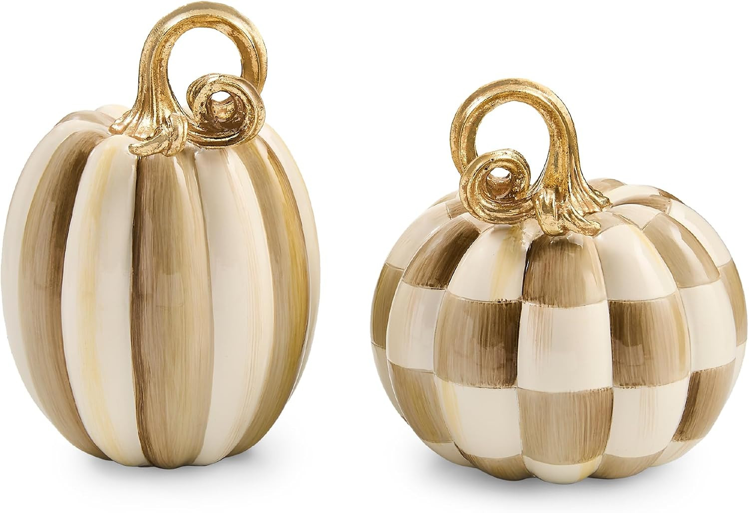 MACKENZIE-CHILDS Resin Pumpkins Set, Petite, Mocha Check and Stripe | Amazon (US)