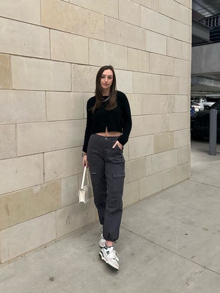 casual cargo outfit 🖤 // new balance 550, cropped cardigan, neutral outfit, cargo pants, streetwear

#LTKfindsunder100 #LTKshoecrush #LTKstyletip
