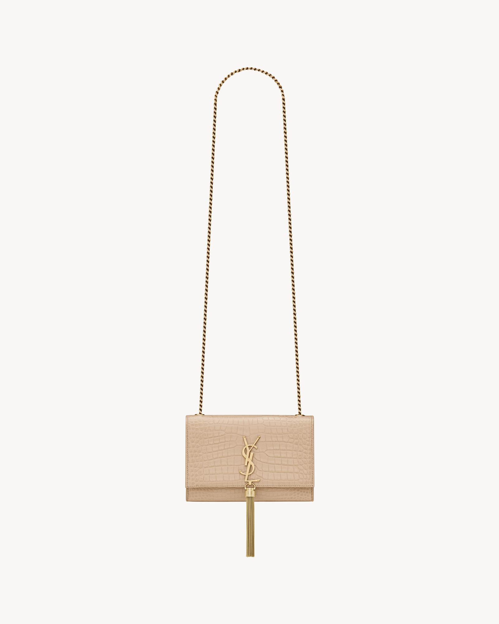 kate small chain bag with tassel in crocodile-embossed shiny leather | Saint Laurent Inc. (Global)