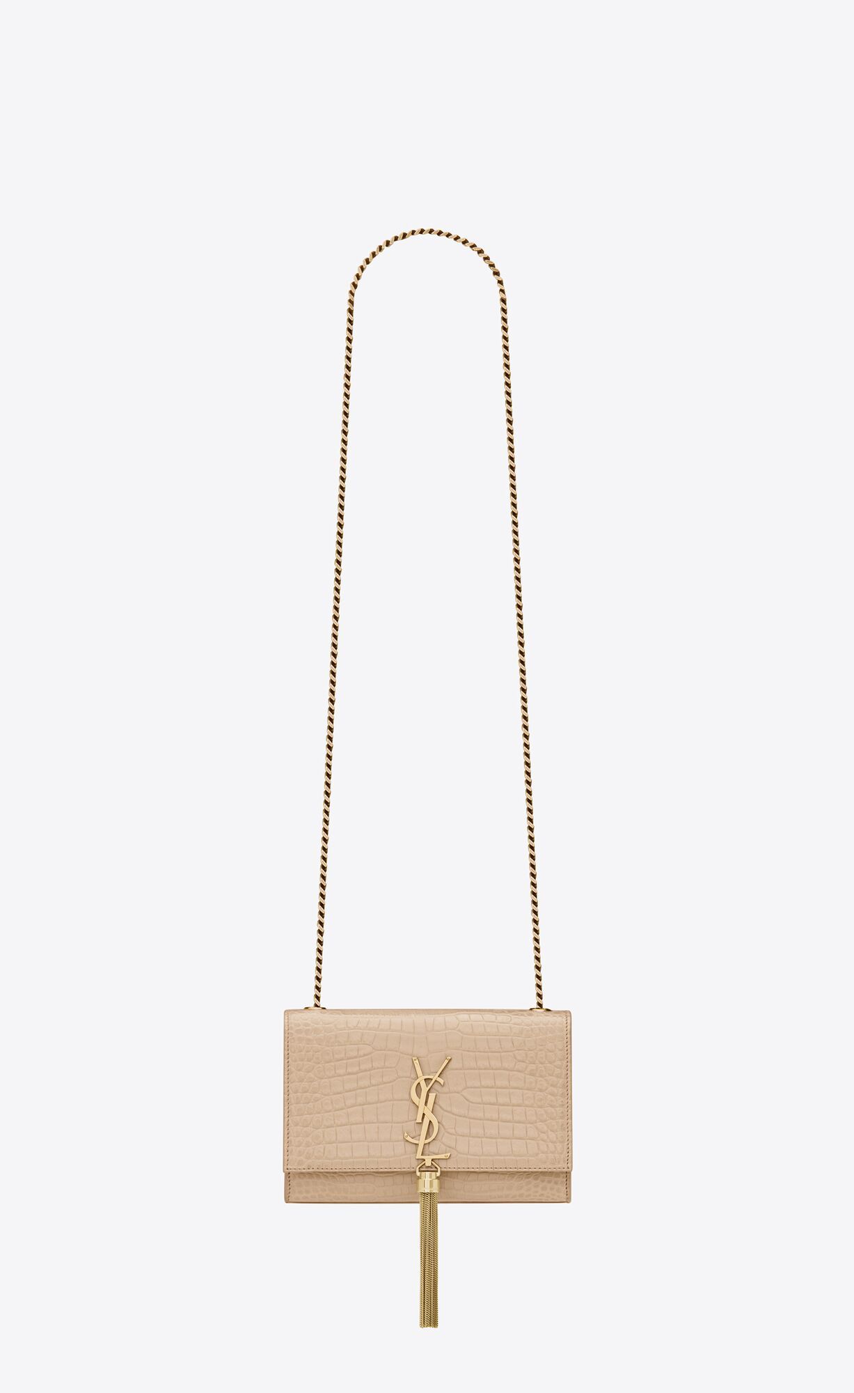 kate small chain bag with tassel in crocodile-embossed shiny leather | Saint Laurent Inc. (Global)