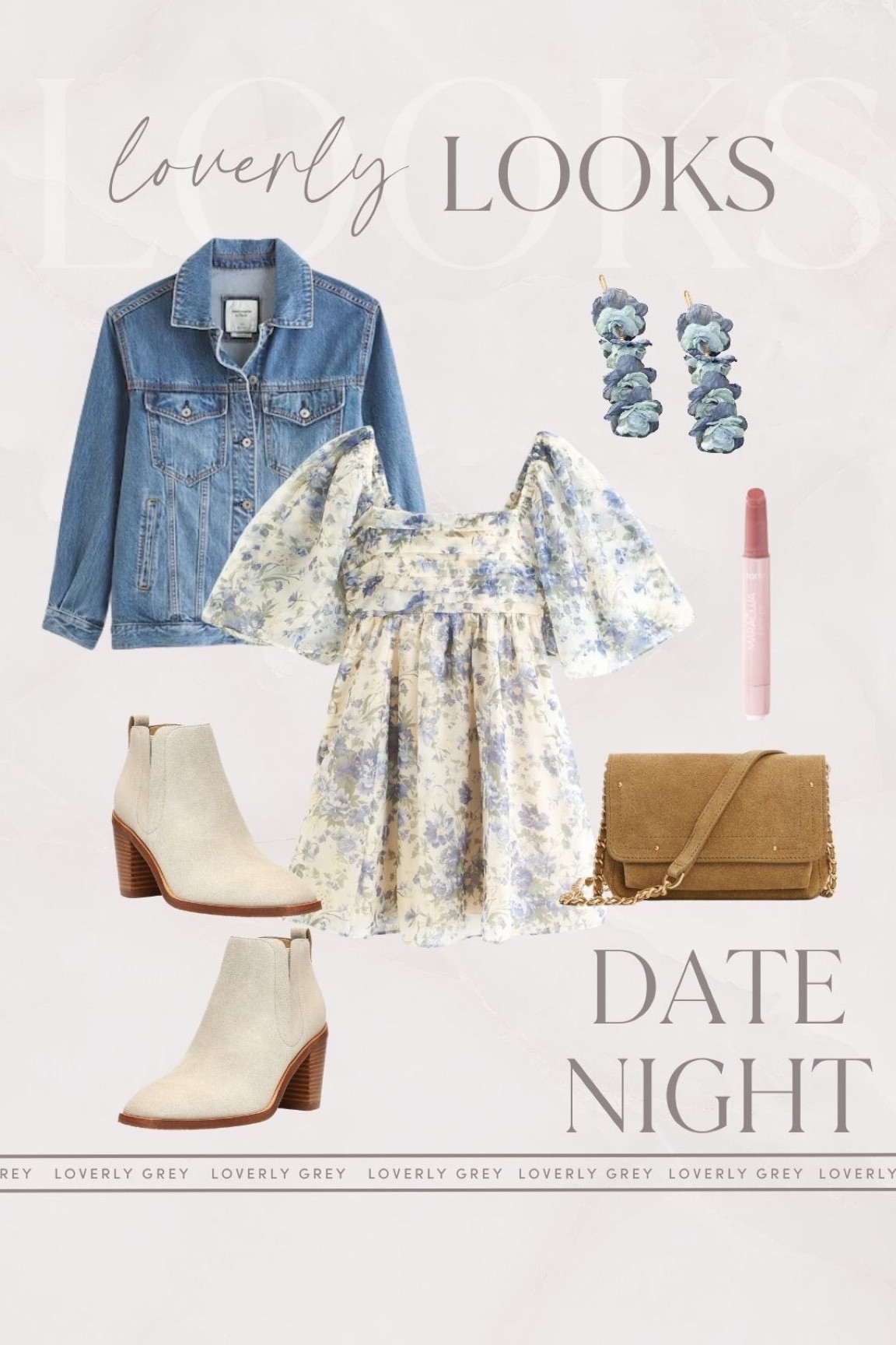 Loverly Grey fall outfit idea. Abercrombie floral mini dress and denim jacket make for a gorgeous date night look. 

#LTKbeauty #LTKstyletip #LTKSeasonal