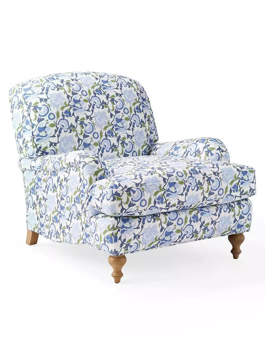 Miramar English Roll Arm Chair - Cassis Linen Hydrangea | Serena and Lily