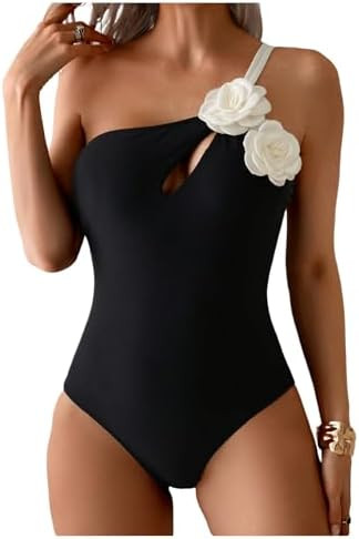 SHENHE Women's Cut Out One Piece Swimsuit 3D Floral One Shoulder Tummy Control Bathing Suits | Amazon (US)