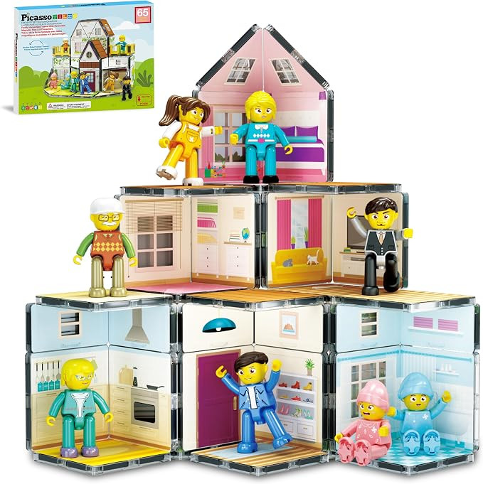 PicassoTiles Magnet Tile Building Block Family Homestead Doll House Theme Playset 8 Character Act... | Amazon (US)