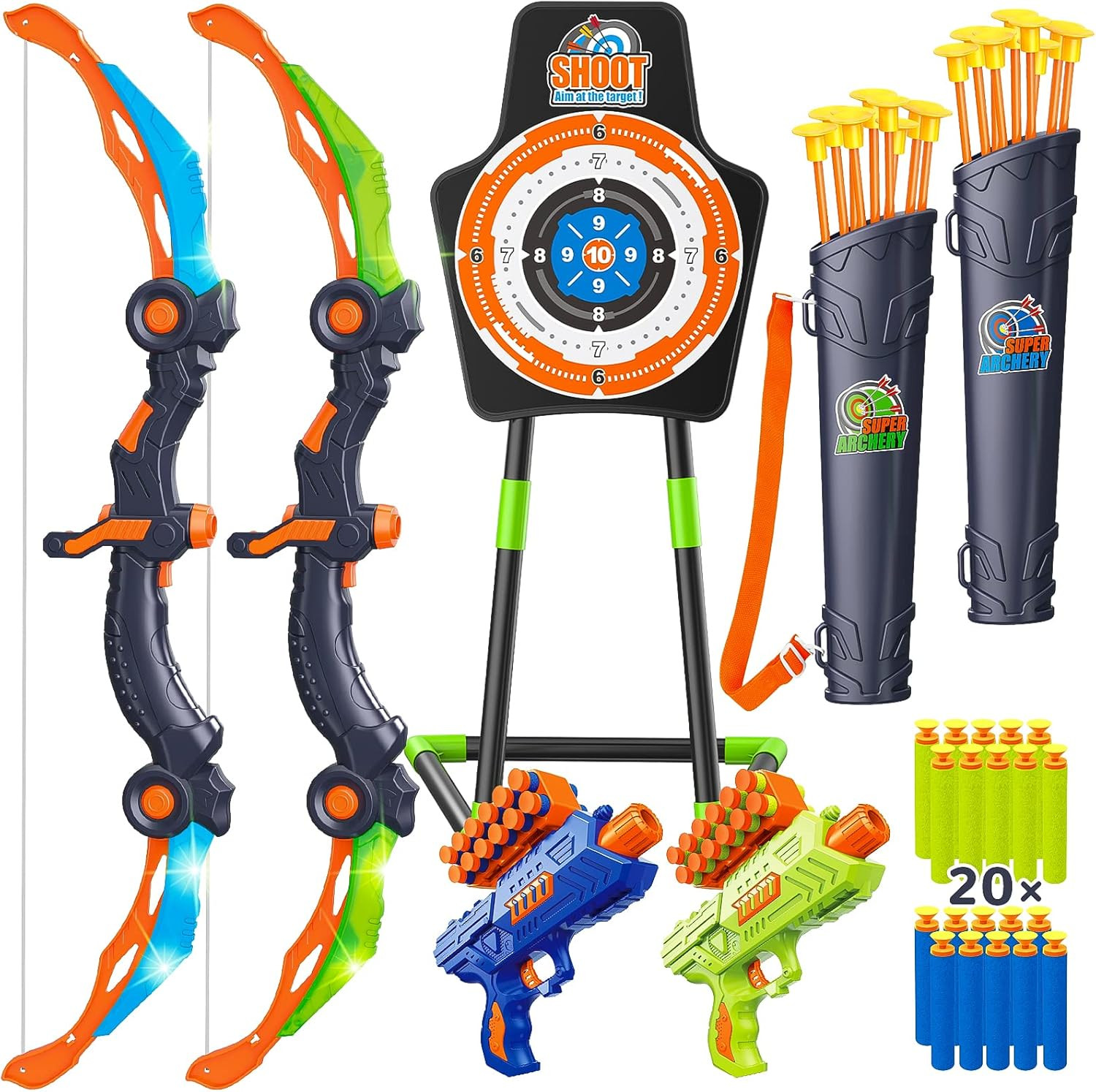 GMAOPHY 2 Pack Bow and Arrow for 5 6 7 8 9 10 11+ Year Old Boys, Birthday Gift for Kids, Indoor O... | Amazon (US)