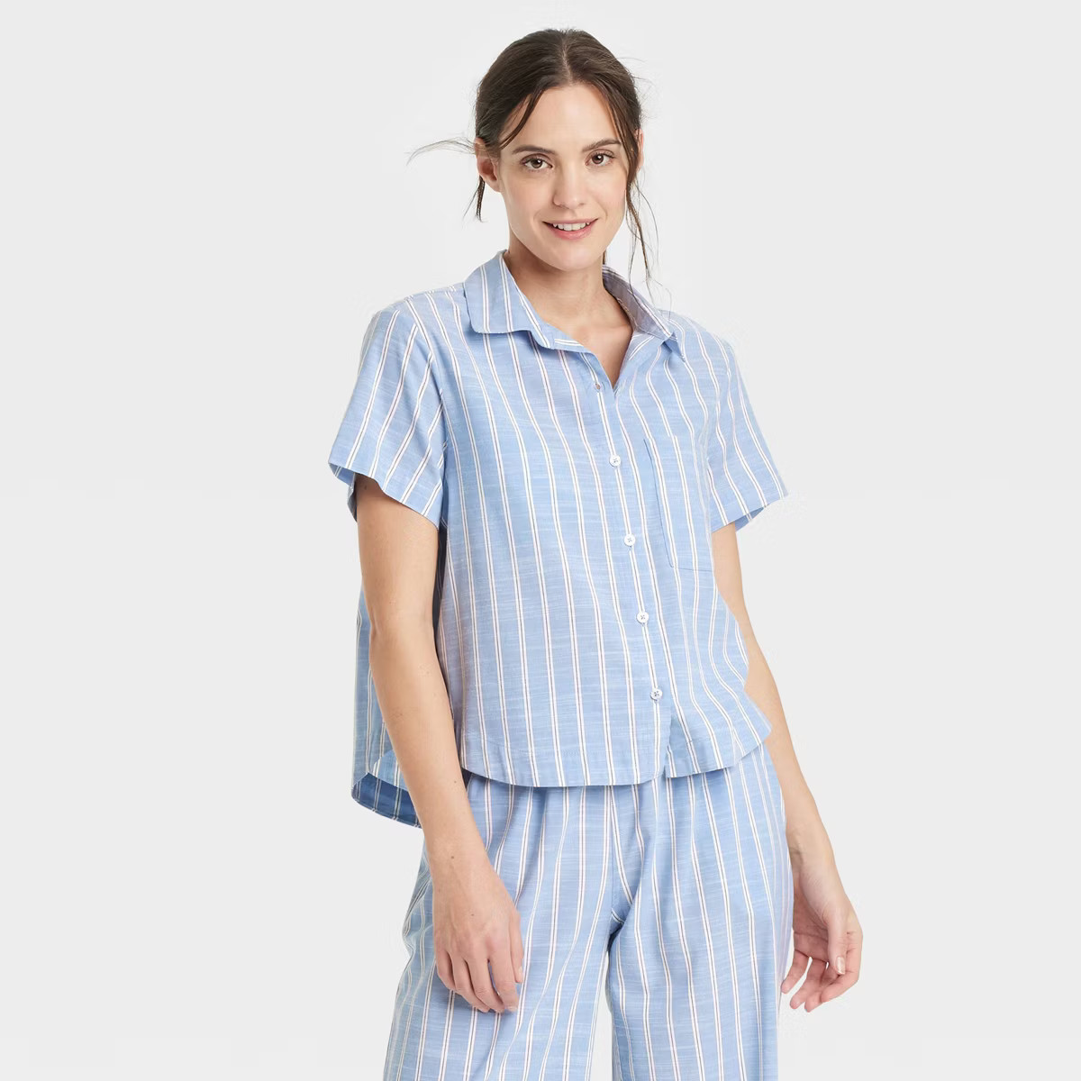 Women's Striped Cotton Blend Short Sleeve Pajama Shirt - Auden™ | Target