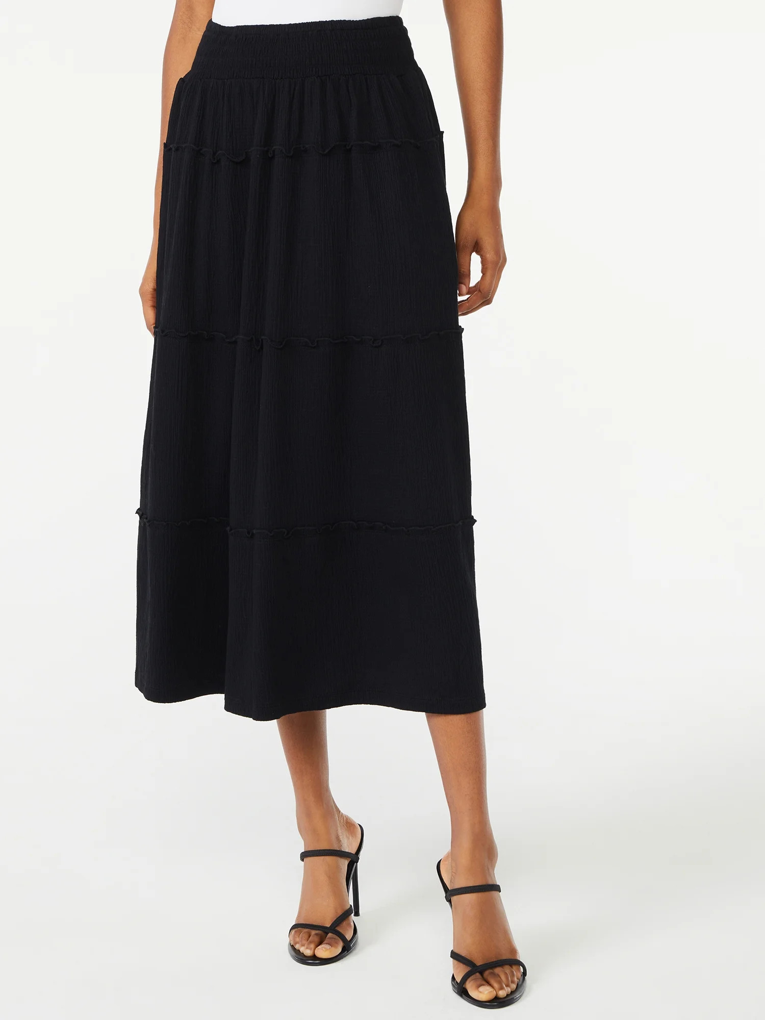 Scoop Women's Ruffle Smocked Waist Midi Skirt - Walmart.com | Walmart (US)