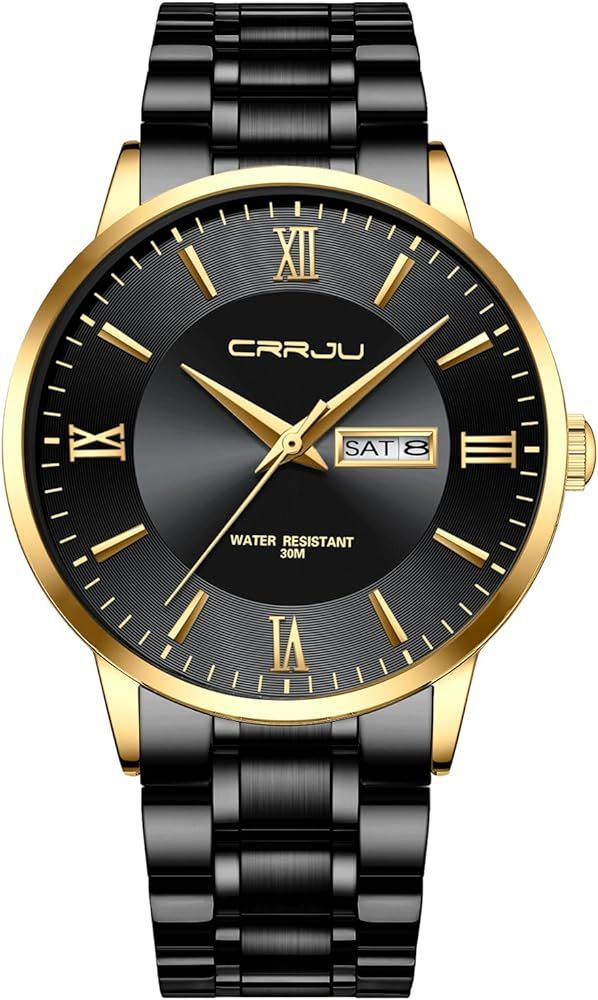 CRRJU Men's Fashion Luxury Stainless Steel Watches for Men Business Auto Date Chronograph Analog ... | Amazon (US)