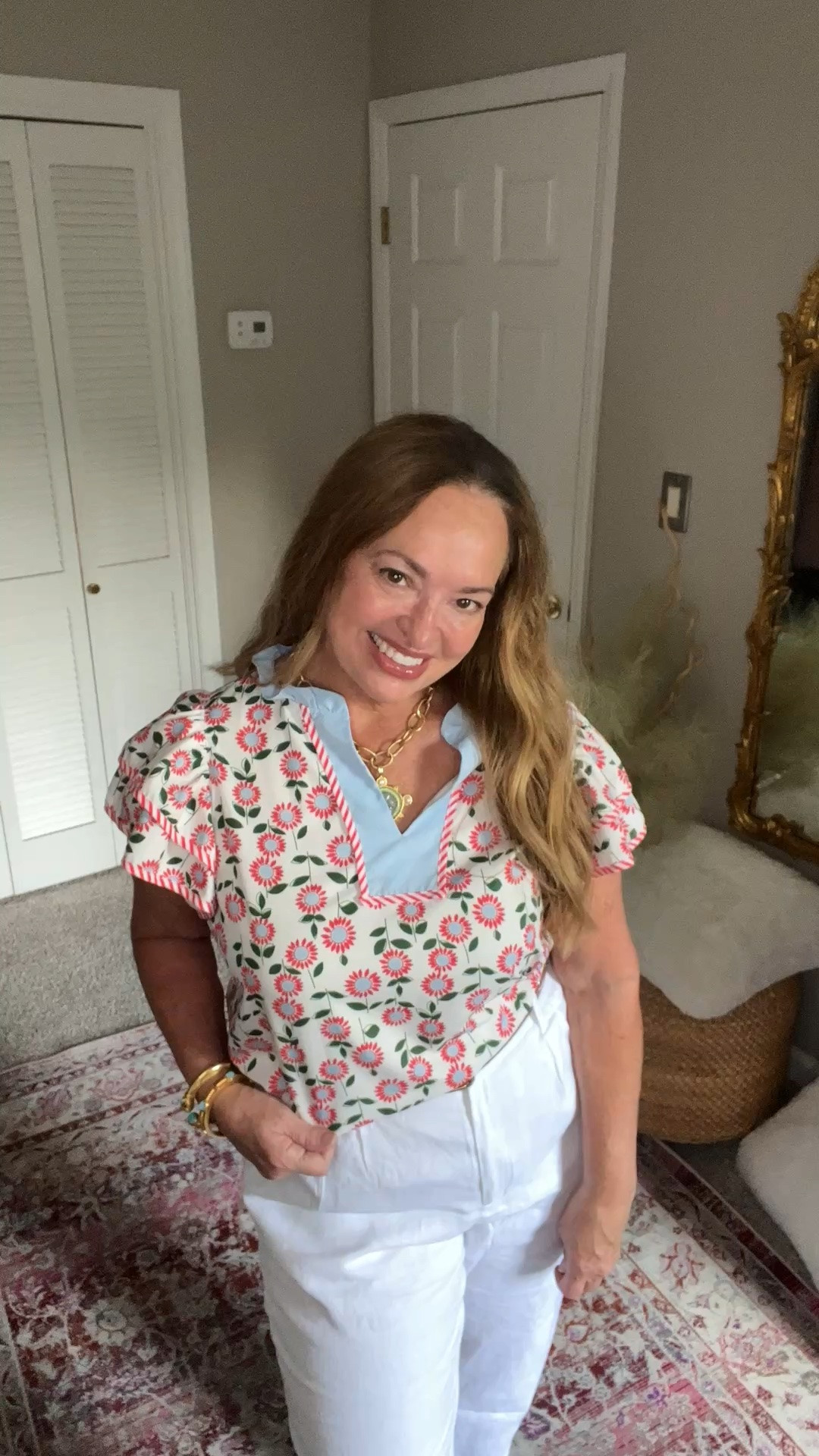 Beautiful mixed media floral blouse with contrasting stripe trim . Summer lookd

#LTKootd #LTKgrwm #LTKActive