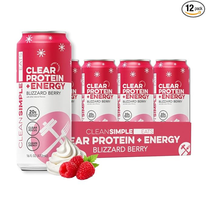 Clear Protein + Energy Blizzard Berry 16 oz Can - 12 Pack | Amazon (US)