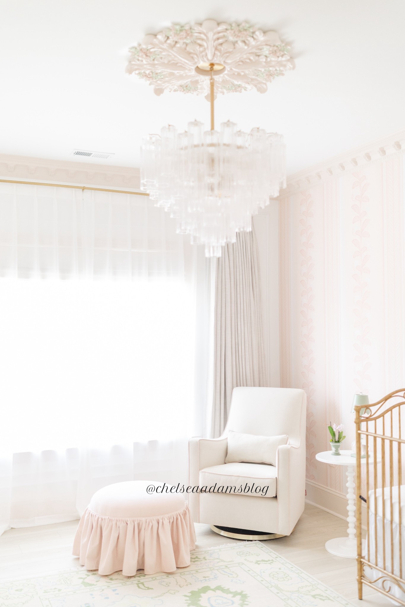 Nursery glider is from monte design
Ruffled ottoman
Grandmillenial
Girl nursery
Blush ottoman
Chandelier
Ceiling medallionn

#LTKHome #LTKFindsUnder50 #LTKFindsUnder100