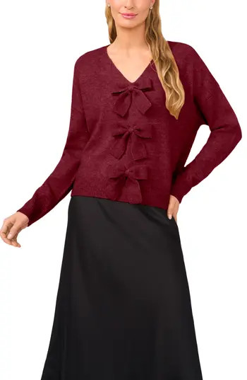 CeCe Bow Front Sweter in Crisp Merlot at Nordstrom Rack, Size Large | Nordstrom Rack