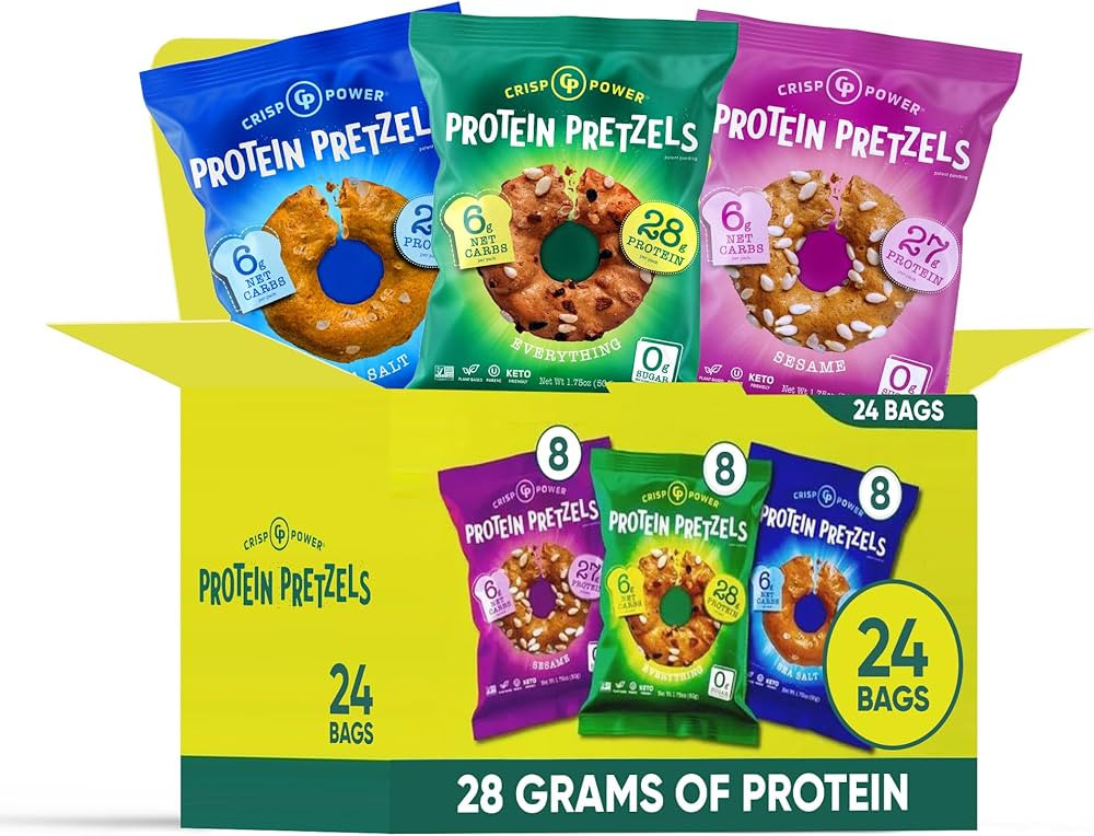 Crisp Power Protein Pretzels, Variety Pack With Sea Salt, Sesame, & Everything, Vegan Keto Snack,... | Amazon (US)