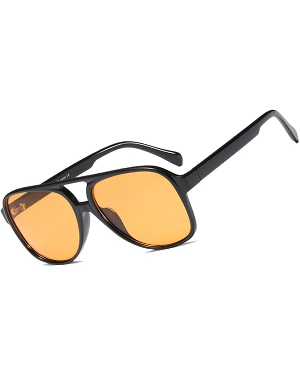 Big 70s Retro Clear Yellow Sunglasses for Men Women Vintage Trendy Sun Glasses | Amazon (US)