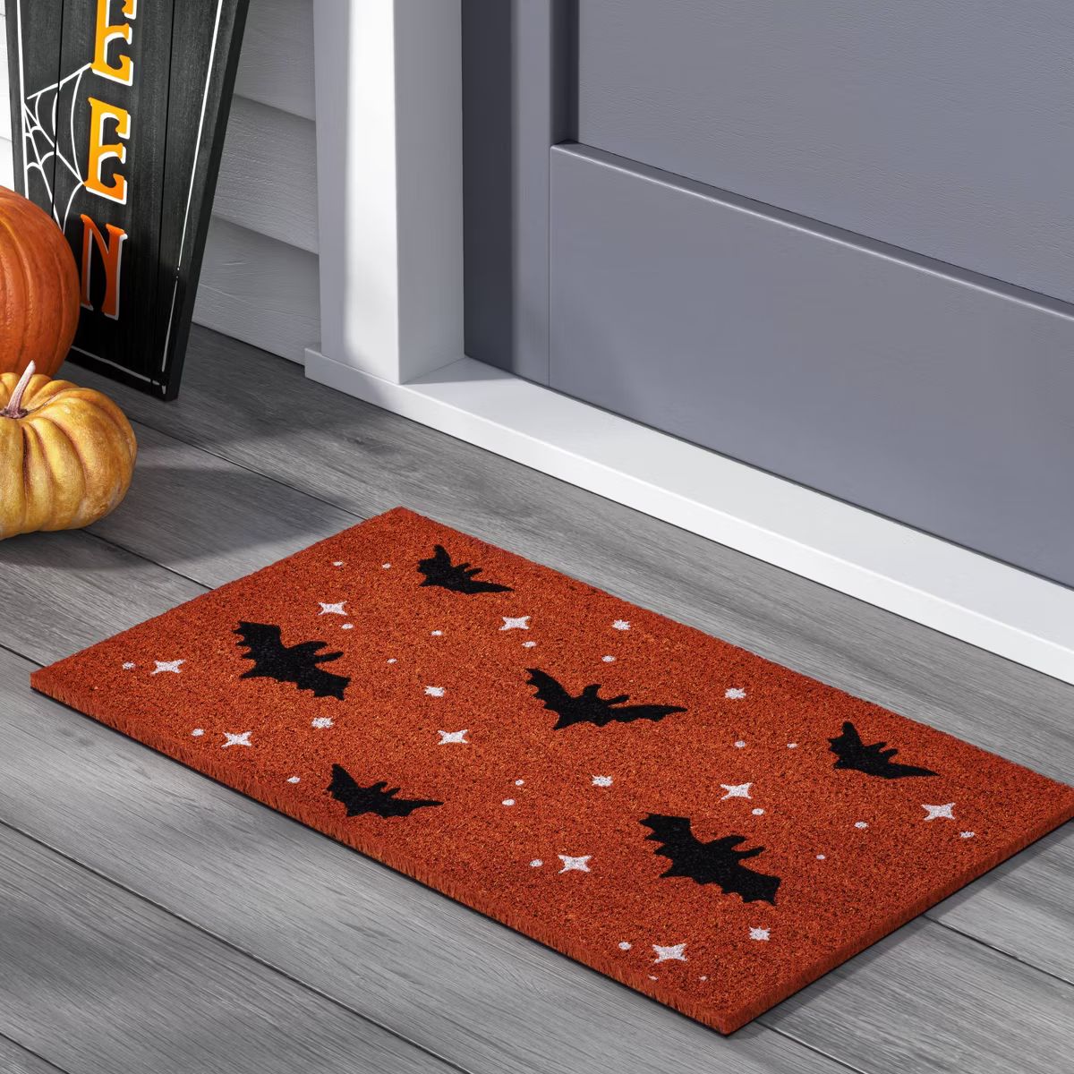 1'4"x2'4" Halloween Bats Coir Doormat Orange - Hyde & EEK! Boutique™ | Target