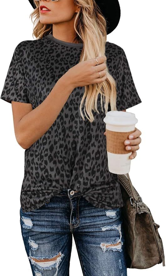 BMJL Women's Casual Cute Shirts Leopard Print Tops Basic Summer Short Sleeve Fashion Soft Blouse ... | Amazon (US)