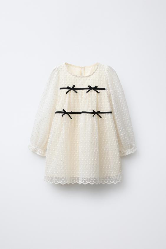 EMBROIDERED TULLE DRESS WITH BOWS | Zara US