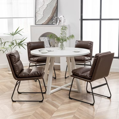 Roundhill Furniture Innes Round Dining Set, Trestle Dining Table with 4 Stylish Chairs, 5-Piece Brown | Target