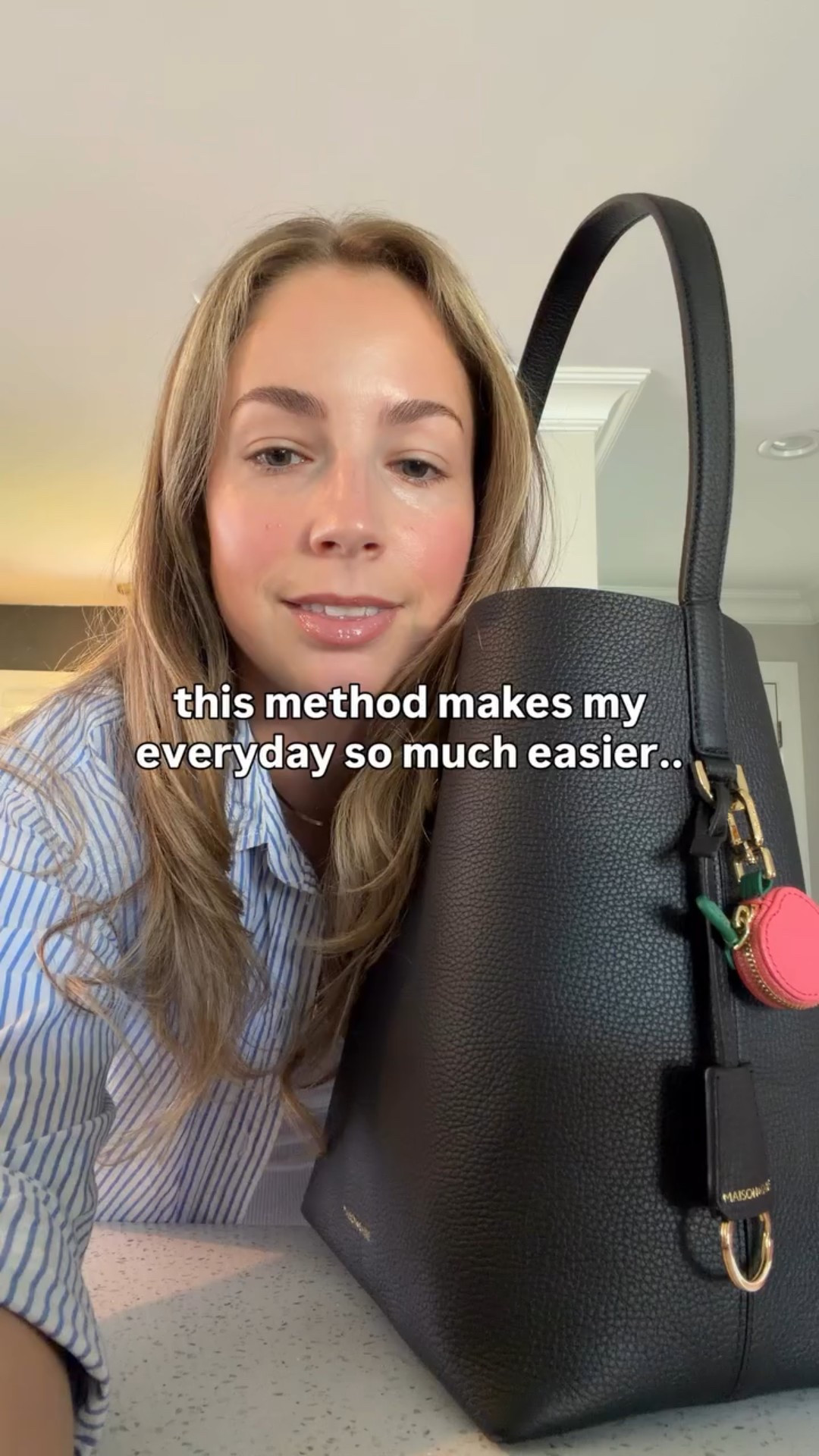 So any bag can be a diaper bag with the “pouch method”. Makes life so much easier! 

Bag @maisondesabre - honestly the perfect size everyday bucket tote. Structured to stand up on its own, but also a little slouchy. On my Mother’s Day gift guide!

#momlife #momhacks #momof2 #bags