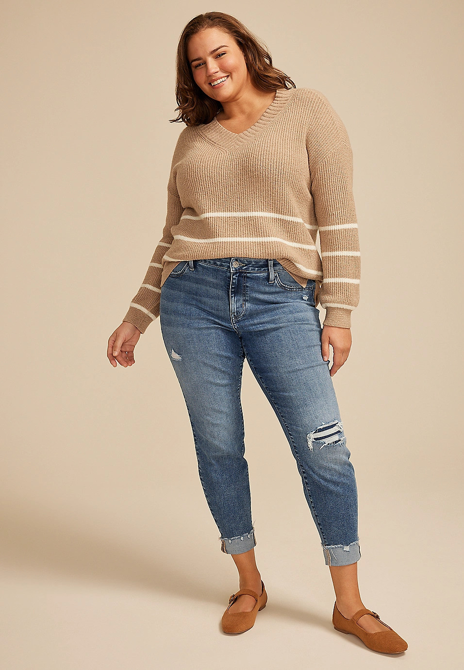 Plus Size m jeans by maurices™ Cool Comfort Mid Rise Backed Ripped Ankle Jegging | Maurices