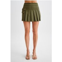 Brigitte Pleated Mini Skirt With Pocket - Military Olive | MESHKI US
