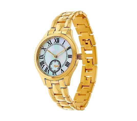 Veronese 18K Clad Mother-of-Pearl Panther LinkWatch - QVC.com | QVC