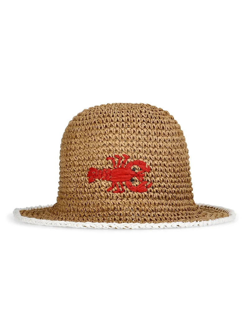 No Boundaries Straw Lobster Bucket Hat, Women's, Dark Natural | Walmart (US)